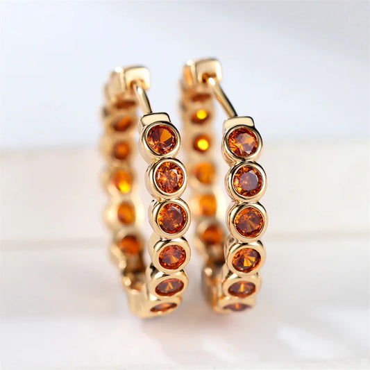Luxury Cute Small Black Round Hoop Zircon Stone Earrings