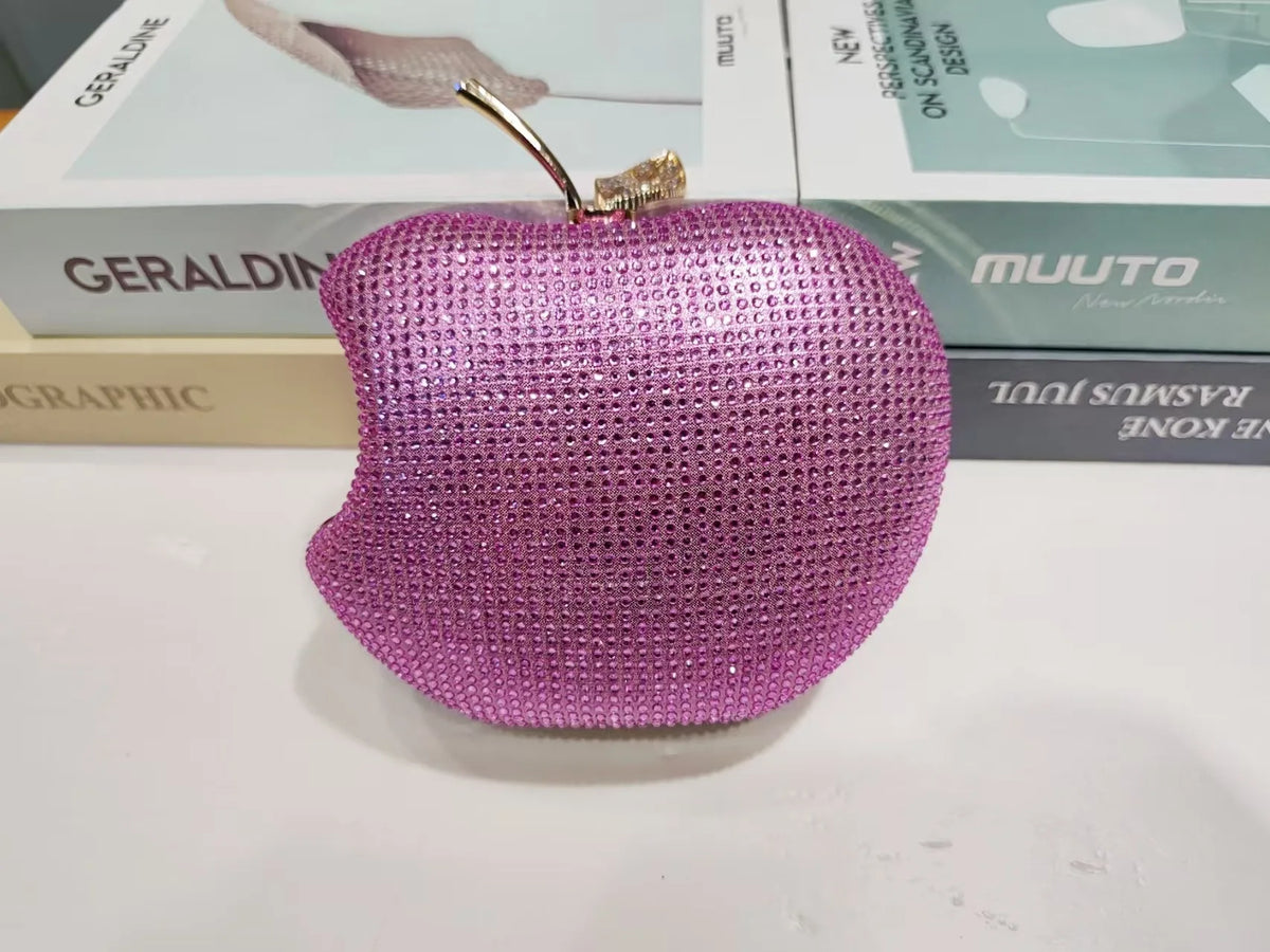 Sparkly Apple Rhinestone Handbags Diamond Bling Clutch Crystal Bags