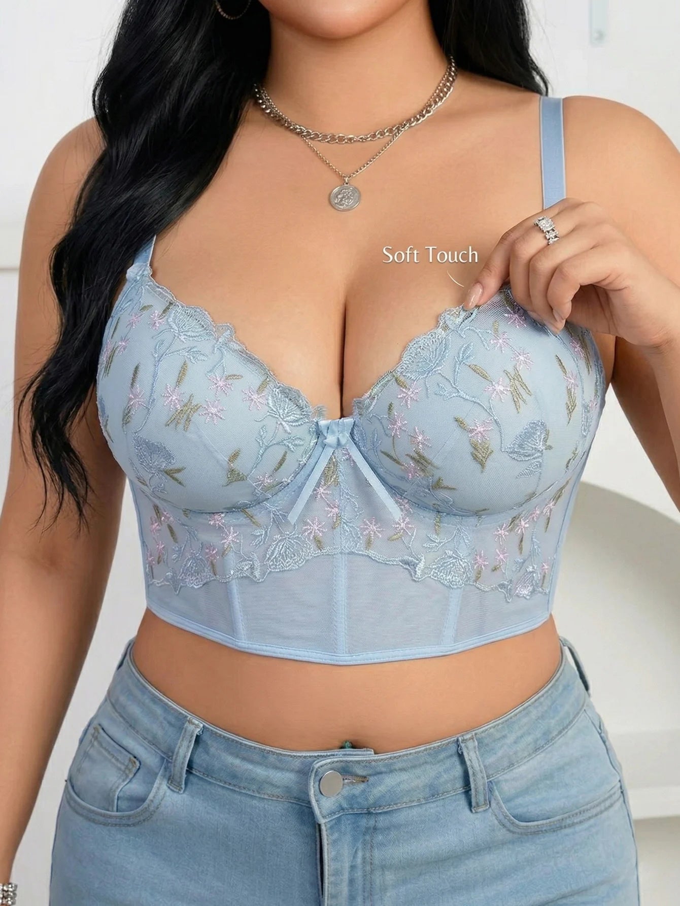 Floral Embroidery Lace Push Up Bra