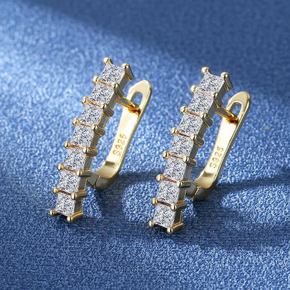 925 Silver Needle Princess Crystal Square Zircon Drop Earrings