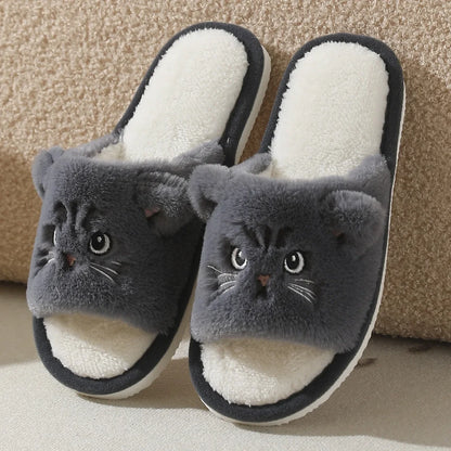 Faux Fur Cat Soft Sole Non Slip  Slippers