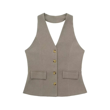 Halter Sleeveless Blazer Vest Office Sets
