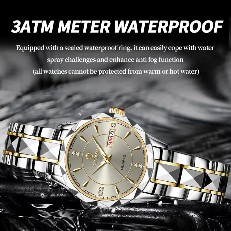 Luxury Ladies Quartz Waterproof Luminous Date Stainless Stain Wristwatch