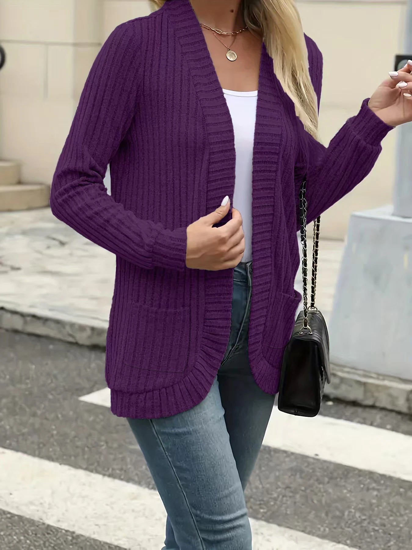 Stripe brushed cardigan jacket