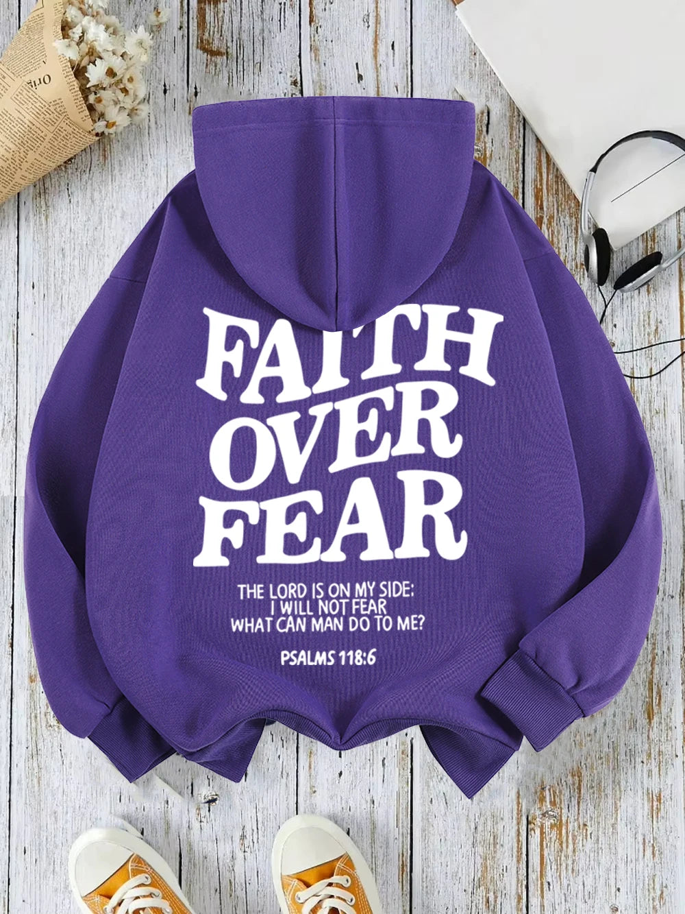 Casual Hoodies Faith Over Fear Letter Printing Sweatshirts Pocket Pullovers