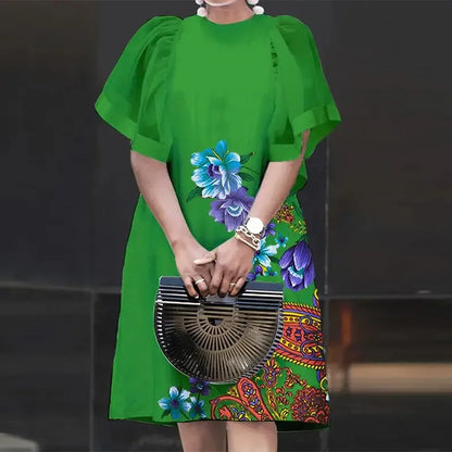 Mesh Patchwork Sundress Mini Ruffle Short Sleeve Dress