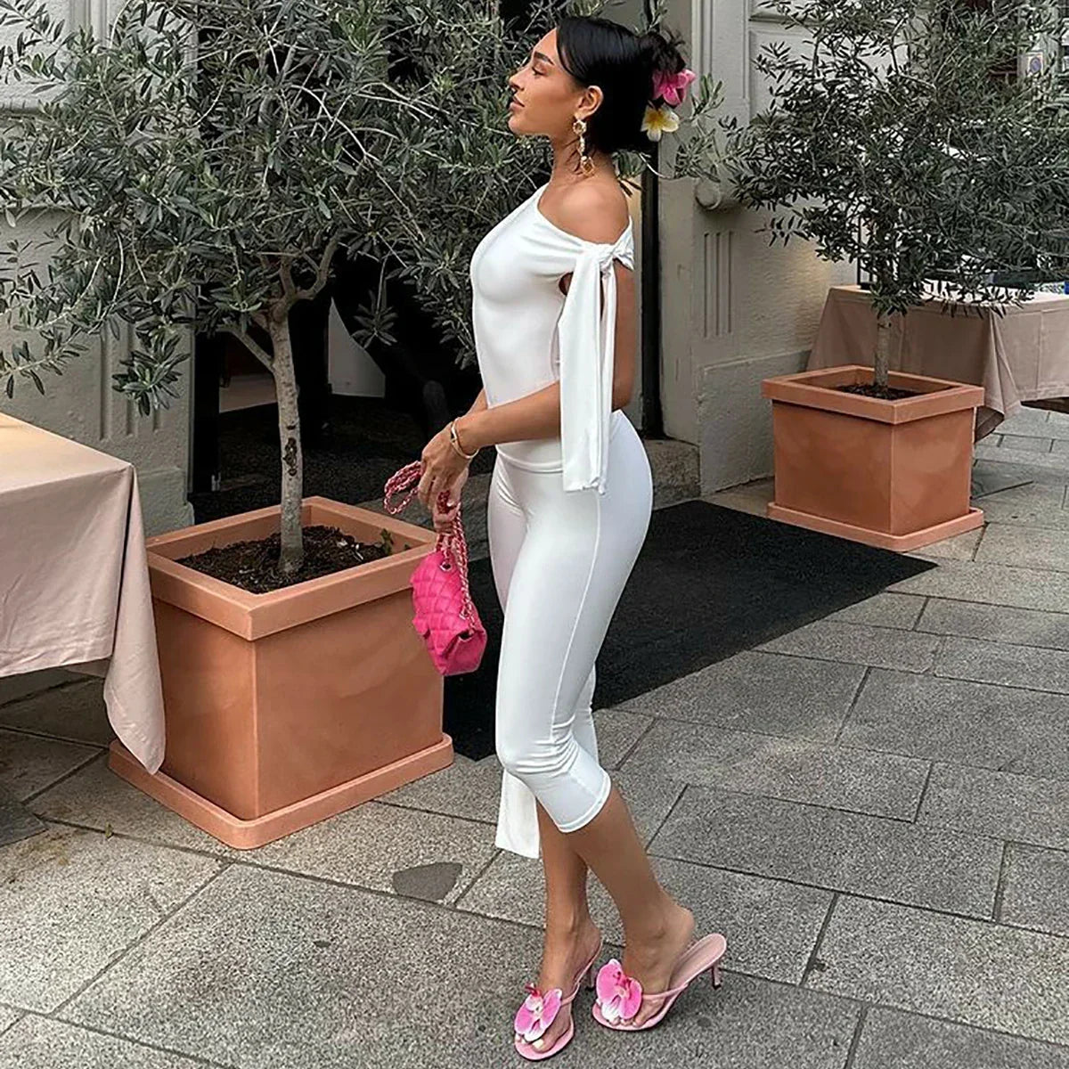 One Shoulder Sleeveless Sexy Set