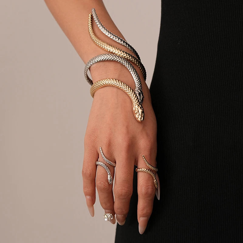 Snake Shaped Cuff Bracelet Ring Set