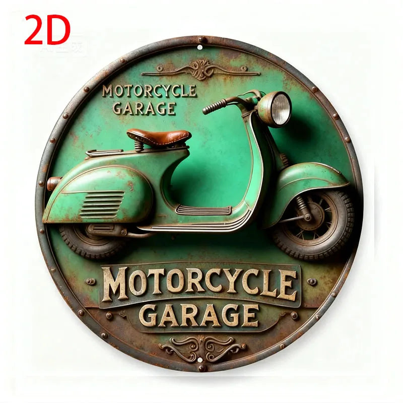 2D Vintage Round Aluminum Motorcycle Rustic Metal