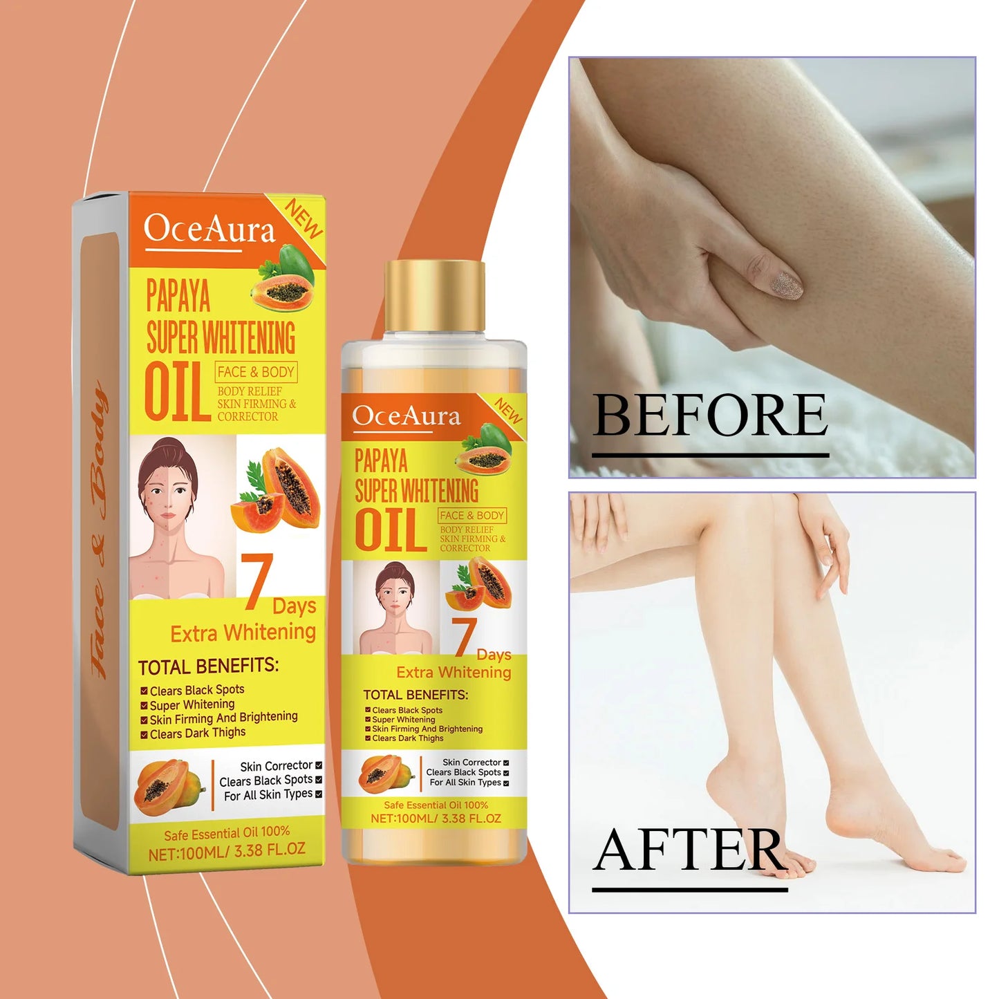 Aceite súper blanqueador de papaya para rostro y cuerpo