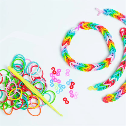 600Pcs Color Rubble Loom Wristbands Kit Elastic Weaving Lacing Craft