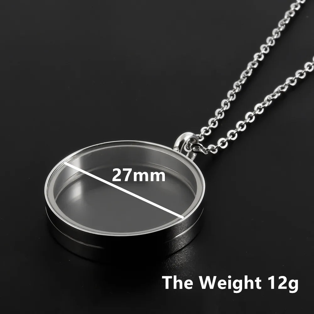 1Pc 10-45mm Round Memory Coin Bezel Locket Pendant Necklaces