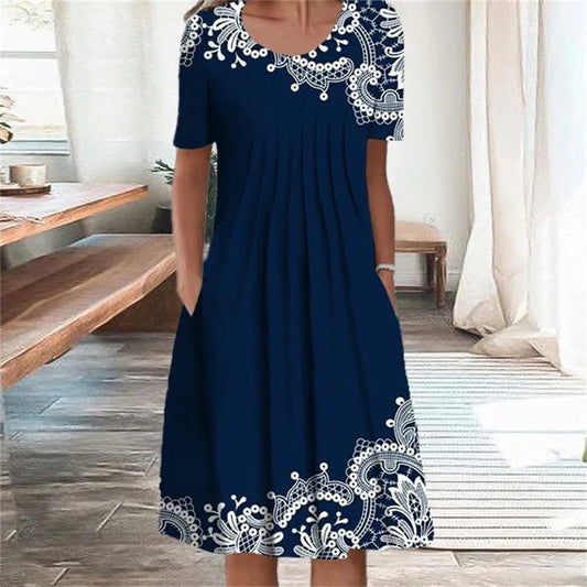 Elegant Casual Temperament Short Sleeves Loose Dress