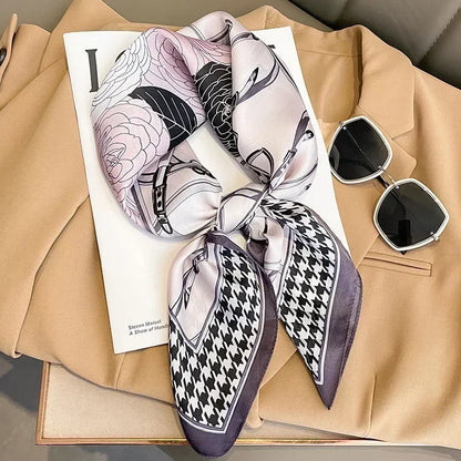 Luxury Silk Square Scarf Soft Satin Horse Hairband Hijab Headband Shawl
