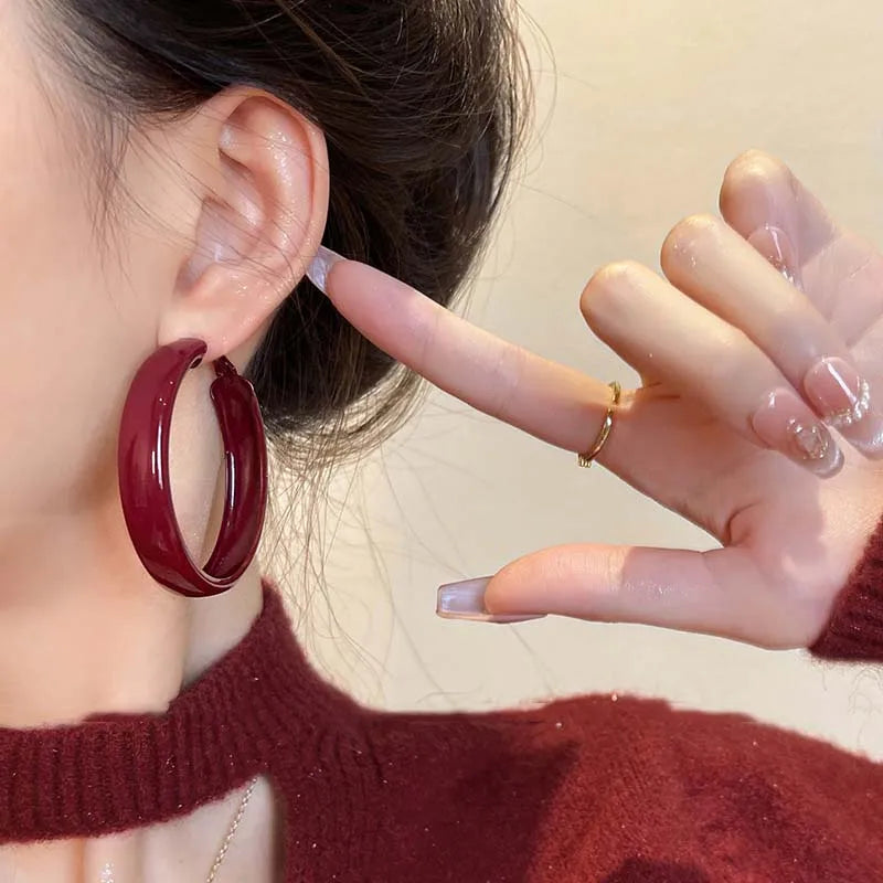 Red Large Circle Hoop Earrings