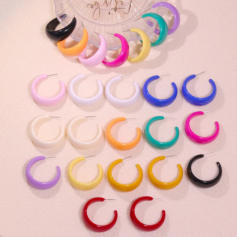 Macaroon Color C Shape Resin Acrylic Geometric Clip Earring Circle Ear Hoop Earrings