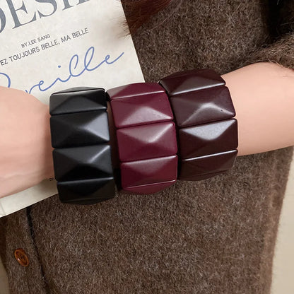 Vintage Solid Square Wide Acrylic Bangles Charm Stretch Resin Cuff Bracelets