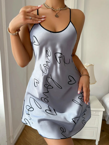 Heart Round Neck Spaghetti Pyjama