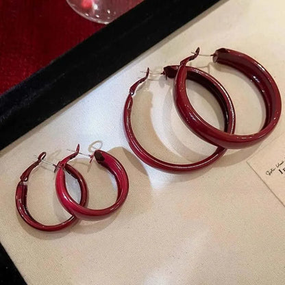 Red Large Circle Hoop Earrings
