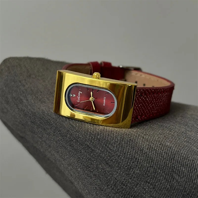 Vintage Rectangular Luxury Quartz Wristwatch