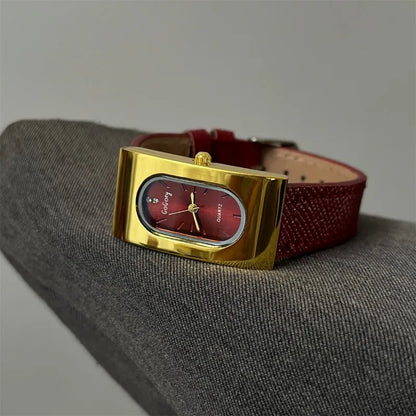 Vintage Rectangular Luxury Quartz Wristwatch