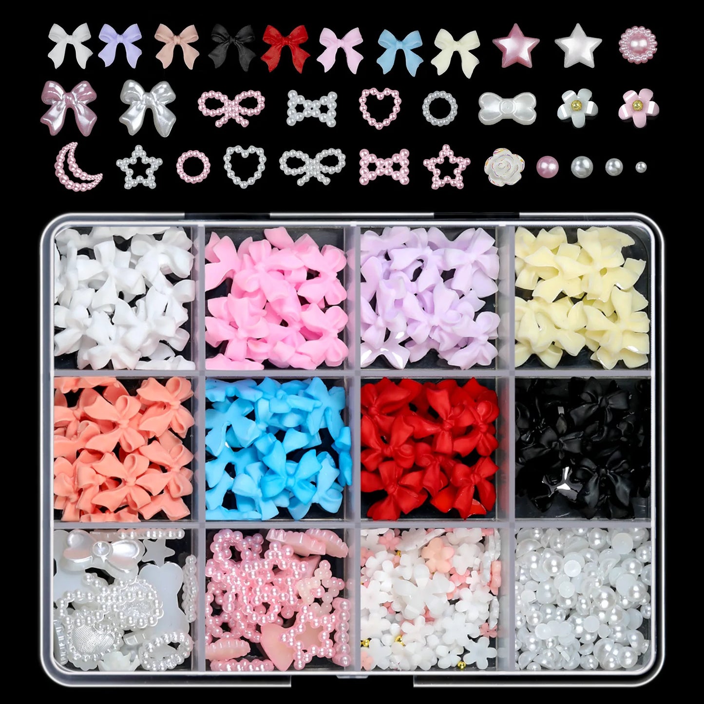 12/15Grids Acrylic Flower Nail Charms Mix Colors Set
