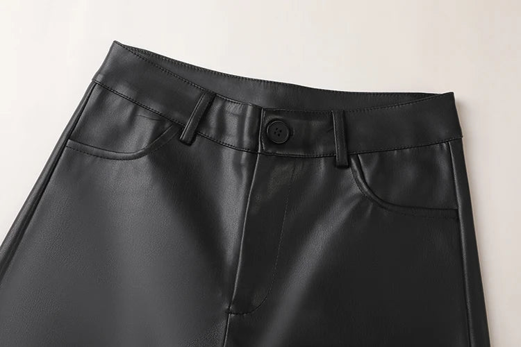 Fall Winter Fleece Loose Wide Leg Leather Pants