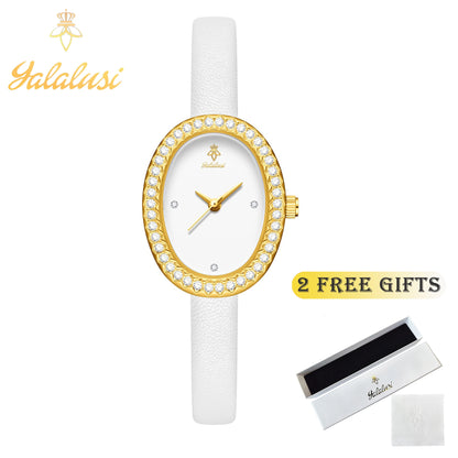 Water-Resistant Quartz A Luxurious Diamond-Set Leather Strap Bracelet Watch