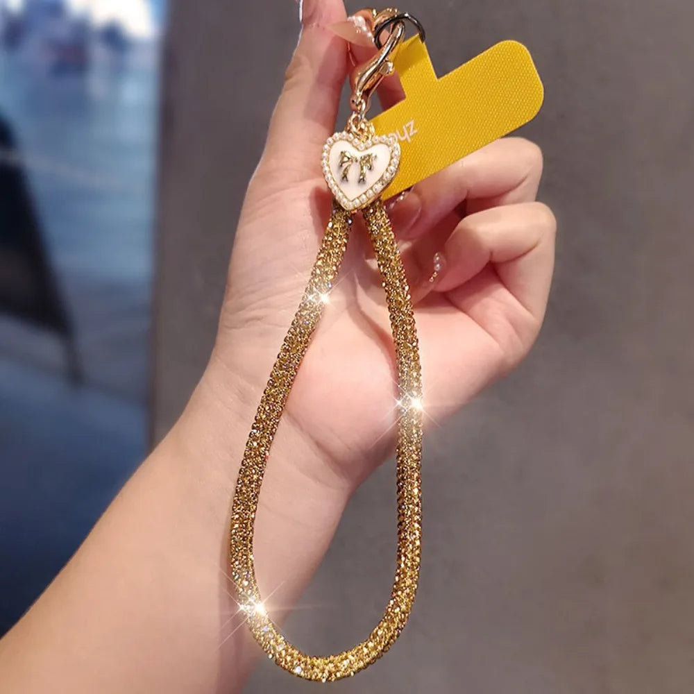 Hanging Cord Glitter Rhinestone Phone Lanyard Handheld Short Wrist Style Diamond