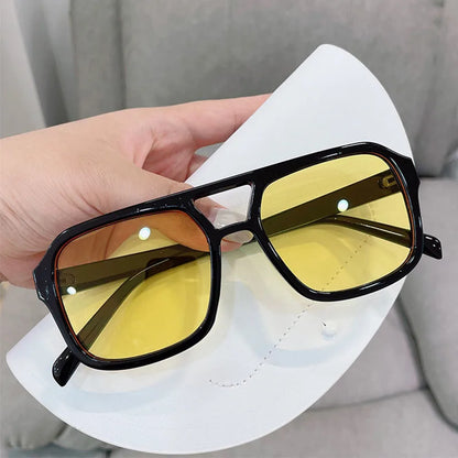 Retro Square Double Beam Yellow Oversized Sunglasses