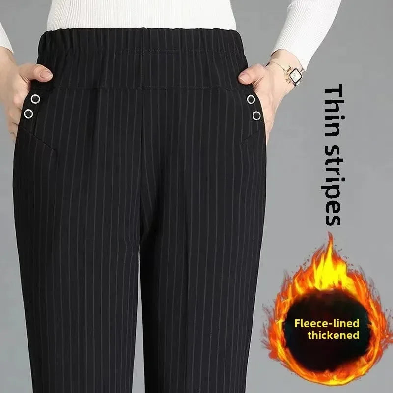 Thickened Fleece-Lined High-Waisted Casual Pants