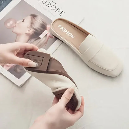 Half Flat Soft Leather Slip-on Lazy Soft Sole Flat Shoes