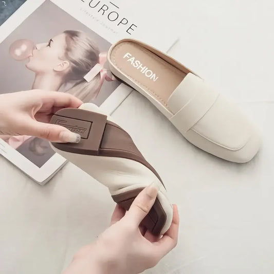 Half Flat Soft Leather Slip-on Lazy Soft Sole Flat Shoes