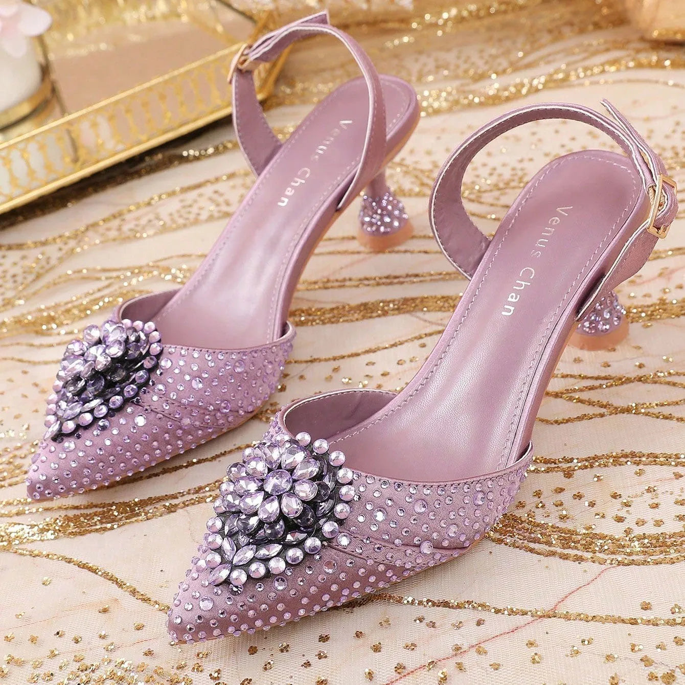 Rhinestone Pointed-Toe Shoes