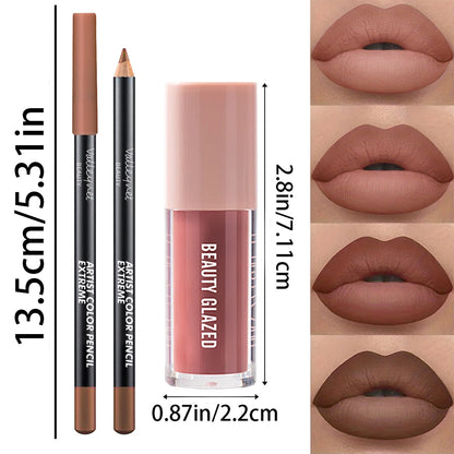 2pcs/Set Velvet Texture Lip Makeup Matte Effect Lip Makeup