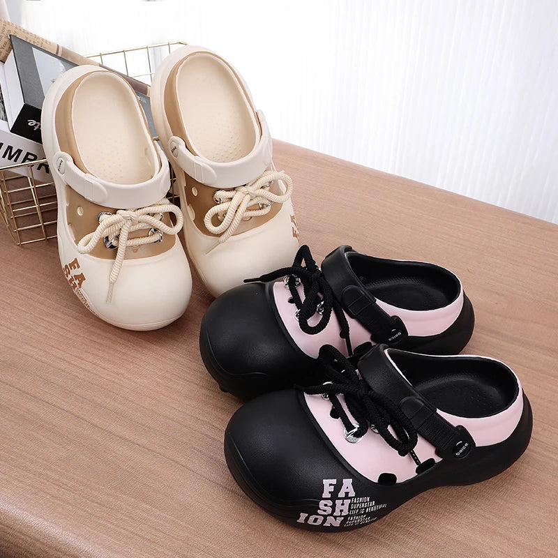 Chunky Platform Flat Striped Closed Toe Thick Slippers