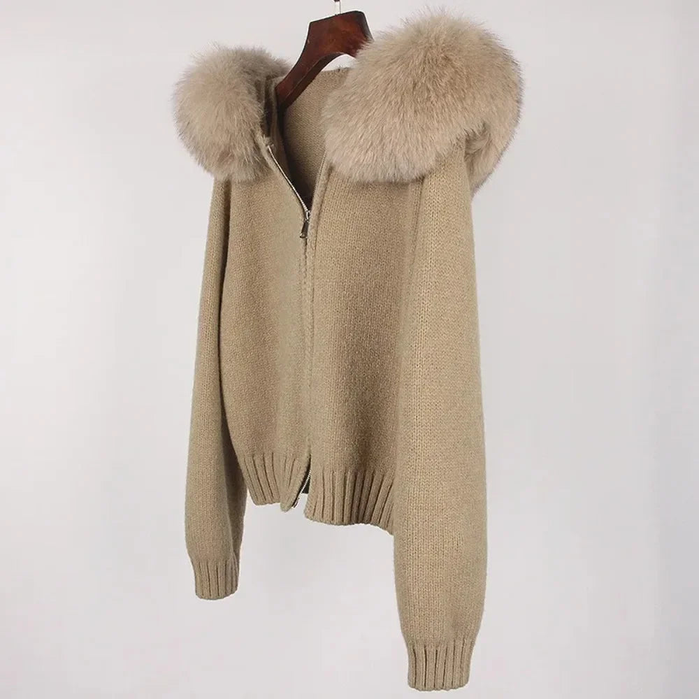 Hooded Real Fox Fur Collar Jacket