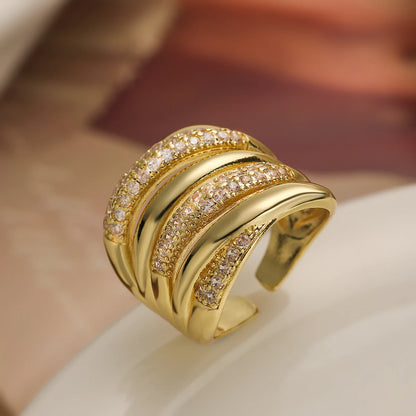 Gold/Silver Geometric Shiny AAA CZ Inlay Copper Rings