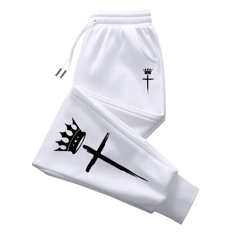 Sports Casual Sweatpants Jogging Cross Crown Print Pants