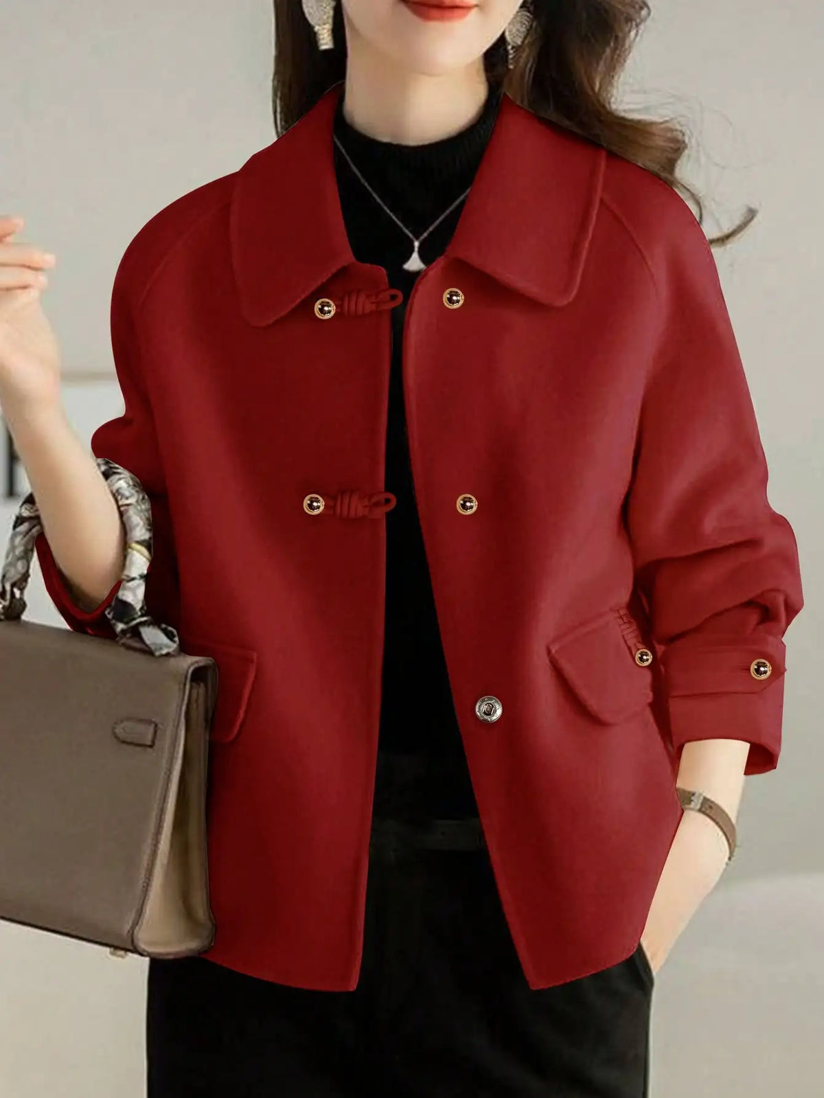 Elegant Solid Short Warm Formal Office Female Coat