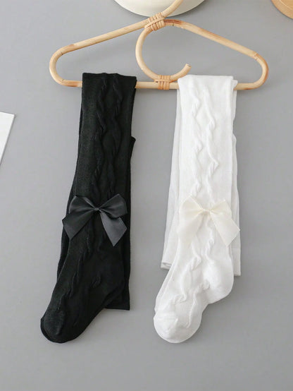 Pantyhose Threaded Bowknots Soft Stretchy Cute Tights Leggings for 1-12 Years Set