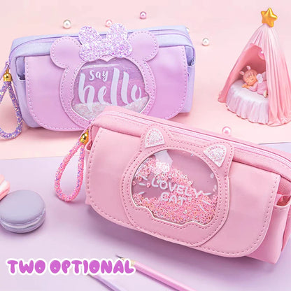 Kawaii Quicksand Pencil Case Large Capacity Pen Box