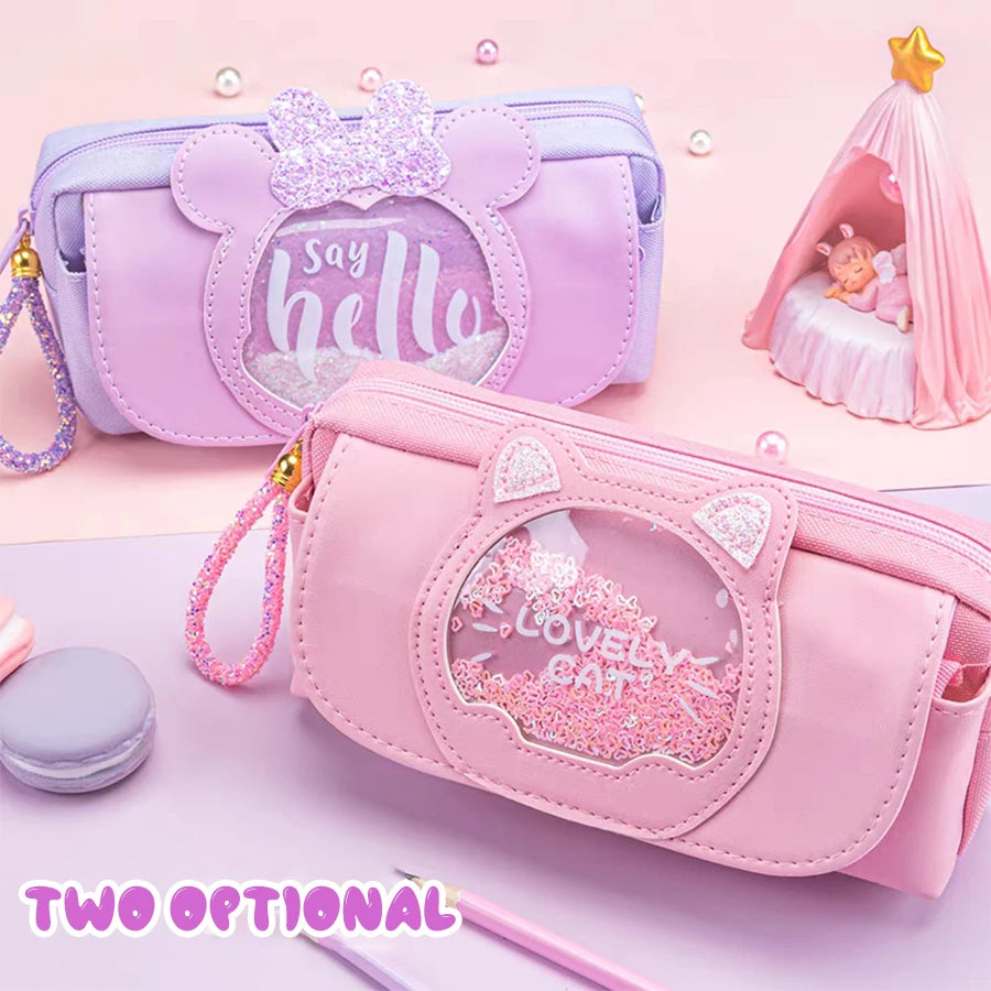 Kawaii Quicksand Pencil Case Large Capacity Multifunctional Pen Box