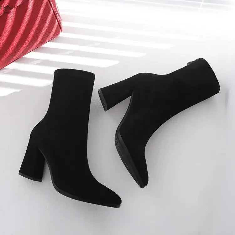 Ankle Chunky High Heel Sock Chelsea Sexy Warm Boots