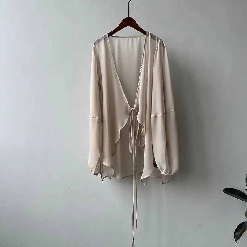 Loose Long Sleeve Open Stitch Korean Chiffon blouse