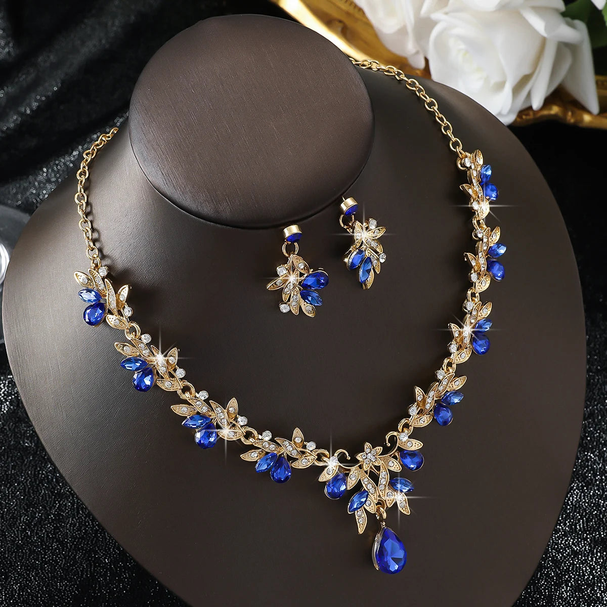 Cross Mirror Exaggerated Gemstone Necklace Set