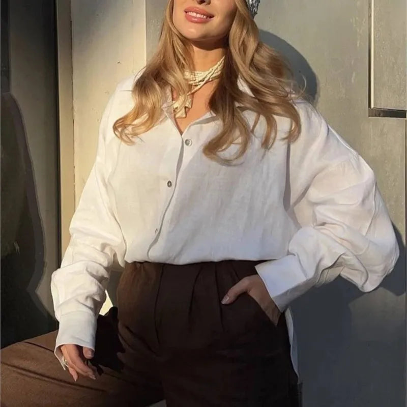 Elegant Long Sleeve Cotton Blouse