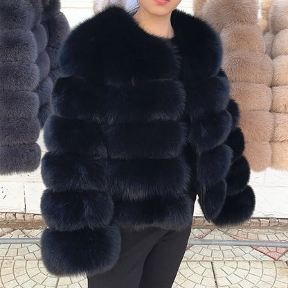 Fox Fur Coat Real Winter Brown Leather Coats & Jackets