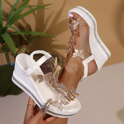 High Heel Wedge Butterfly Rhinestones Sandals