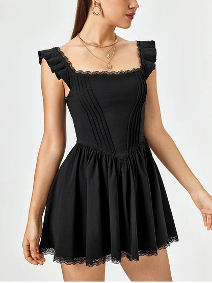 Sexy Square-neck Mini Y2K Elegant Ruffles Sleeveless Slim Dress